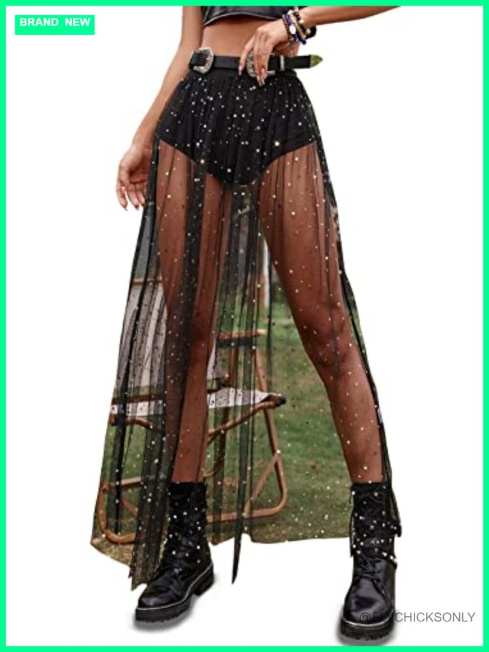 Sheer Mesh High Waist A-Line Maxi Skirt Festival Rave